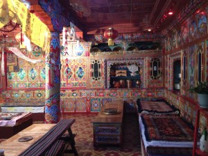 Most Tibetans will have at least one room like this. It's expensive to put so much attention into the art work, but beautiful. Felt like walking into a temple.